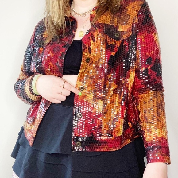 fabulous disco style floral button up top size 2x - Picture 3 of 4